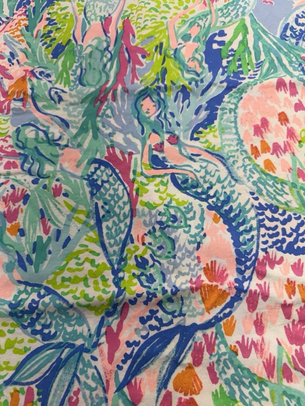 Lilly Pulitzer Pottery Barn Kids Full Flat Sheet Mermaid Cove Organic Cotton